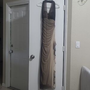 Betsy & Adam vintage Y2K black/tan glitter ombré formal halter dress Size 12